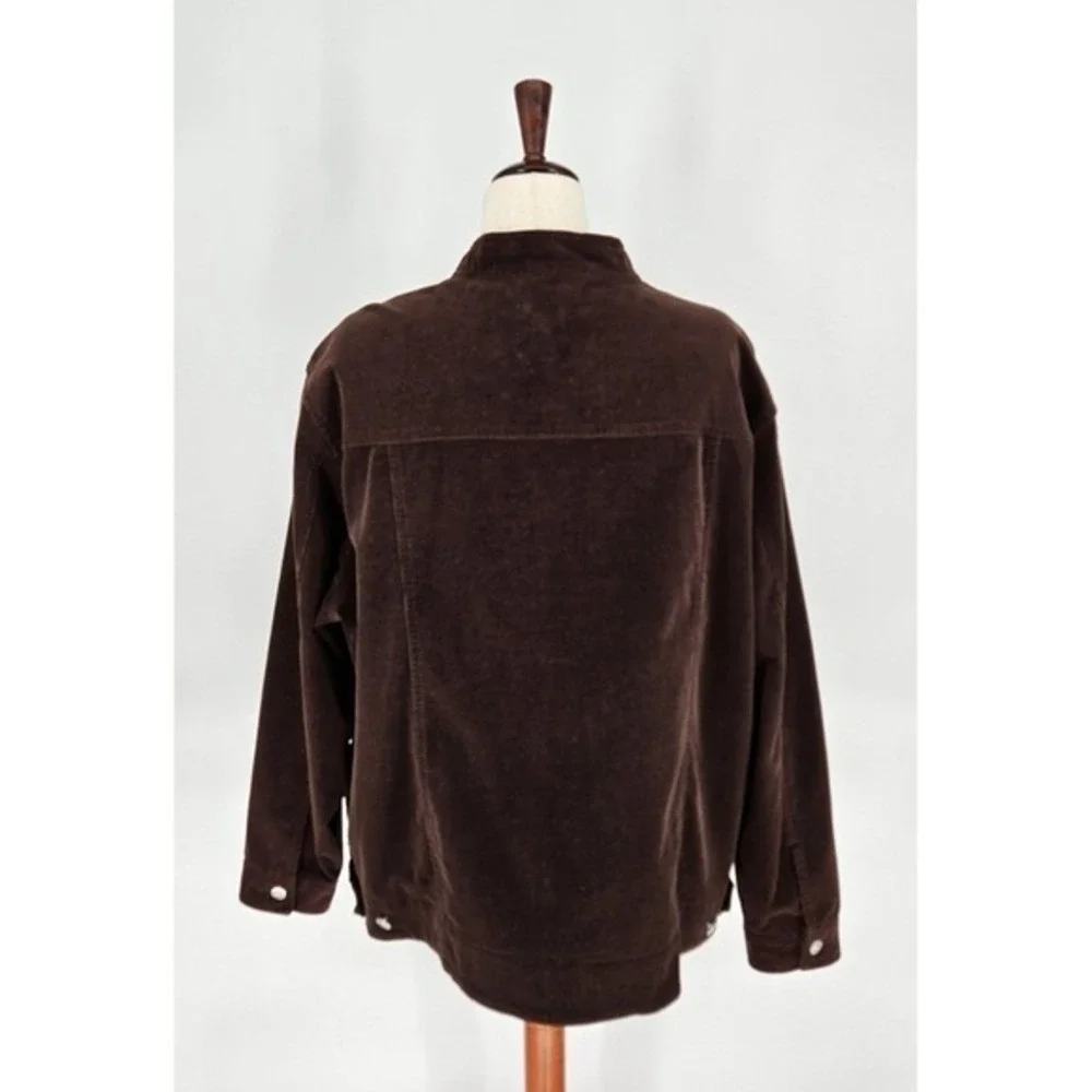 Quacker Factory Corduroy Jacket‎ Womens 2X Brown Rhinestone Mock Neck Zip